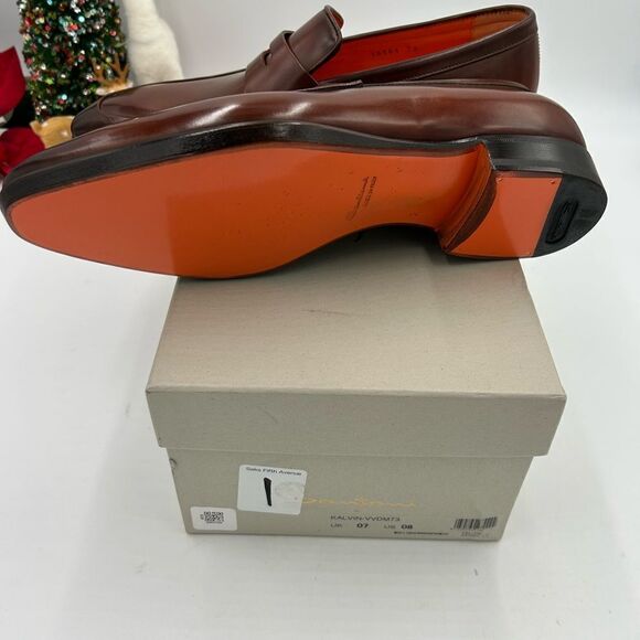 Men’s Santoni leather penny loafers size 8 US made in Italy cobbler soles - Picture 7 of 10
